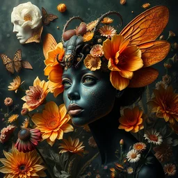 flowers, giuseppe arcimboldo and e. a seguy insects dmt cletus kasady optical illusions gorgeous black woman wild hunt mandelbulb davinci, fantasy, ego death, detailed, intricate, hyperrealism, intense, opulent, vibrant, artgerm and greg rutkowski and alphonse mucha