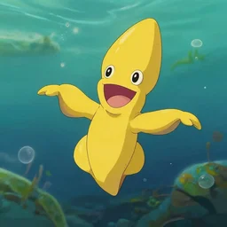 studio ghibli drawing of a yellow squid with a huge smile, arms outstretched to give hugs, floating in an underwater scene, shallow dof, f 2. 8, 2 4 mm