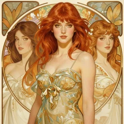 handsome young women with shoulder length red hair, half body shot, path traced, highly detailed, high quality, digital painting, alena aenami, lilia alvarado, shinji aramaki, karol bak, alphonse mucha, tom bagshaw