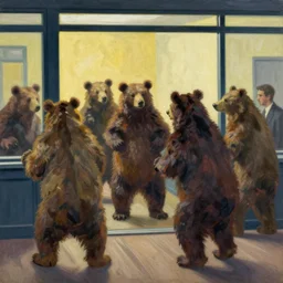 edward hopper's painting, of a group of werebears robbing a bank