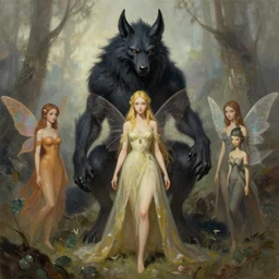 minotaur werewolf faeries lady digital art painting by marco mazzoni fanart of artstation 8 k tim hildebrandt and akashi murakami and hans bellmer illustration