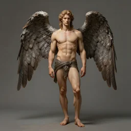 full body shot of a male god with wings on his shoulder, highly detailed, by odd nerdrum, character concept art, hyperrealistic, digital paint, rule of third, fantasy, elegant, matte, 4 k, cinematic lighting