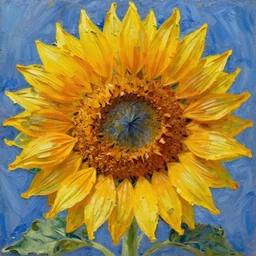 a beautiful impasto oil painting of an insanely symmetric sunflower close up painted by caspar david friedrich, longing, blue color scheme, thick oil painting, stylized