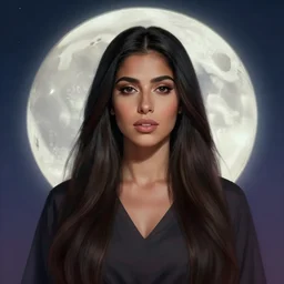 portait haifa wehbe, centred, very long hair, hd, unreal engine, art digital painting, qin's moon style, amazing background theme