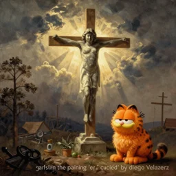 “ garfield in the painting ‘ christ crucified ’ by diego velazquez ”