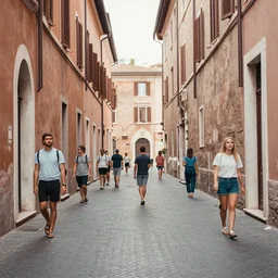 photo of lido di ostia streets, lazio, cinematic color grading, various poses, soft light, faded colors, well framed, sharp focus, 8 k
