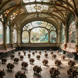 a beautiful art nouveau metro station full with hundreds of rats running everywhere, beautiful rembrandt light, octane render