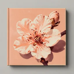 vintage color halftone album artwork large peach and one blossom illustration, nostalgic high saturation, grainy film, neutral blank grey background