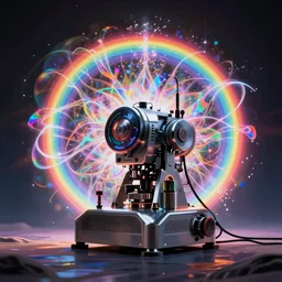 a machine with dmt visions in a high spiritual world, colorful, rainbow, glow - in - the - dark, fractoluminescence, refractive, plasma, electric