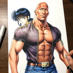 a highly detailed beautiful anime drawing of dwayne the rock johnson by akira toriyama