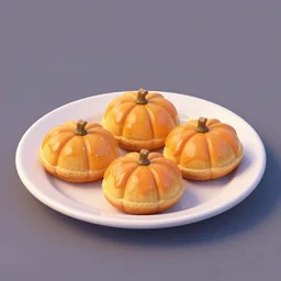 concept art full isometric view of a plate with three delicious pumpkin turnovers with glazing in the style of pixar, octane render, blender, arstation