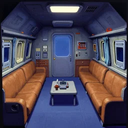 Concept art of inside an officer's living quarters on a spaceship, from a space themed Serria point and click 2D graphic adventure game, made in 1999, high quality graphics