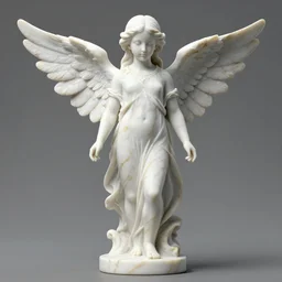 a statue made of white marble with gold veins, of an beautiful angel girl, full body shot, perfect symmetrical body, perfect symmetrical face, no eyes, hyper realistic, hyper detailed, fujicolor superia 1 6 0 0 photo, by peter kemp, by monia merlo octane render, blender, 8 k