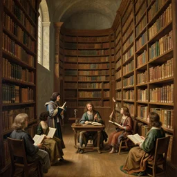 a renaissance painting of a utopian library filled with curiosity, concept art, 4k