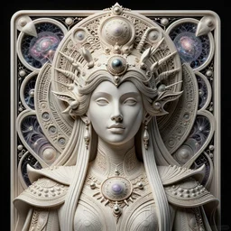 futuristic minimalist 3 d model of hyper - detailed beautiful dmtpunk queen of andromeda galaxy in full regal attire. face portrait. art nouveau!!!, symbolist, visionary, baroque, giant fractal details. horizontal symmetry by zdzisław beksinski, iris van herpen, raymond swanland and alphonse mucha. hyper - real, beautiful