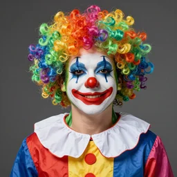 Clown Frog King, clown world, clown makeup and rainbow wig, frog king is a clown, clown clown clown, portrait by Jean Giraud
