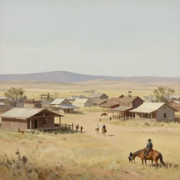 a matte painting of the wild west ranch town, oil painting, pale colors, high detail, 8 k, wide angle, trending on artstation,
