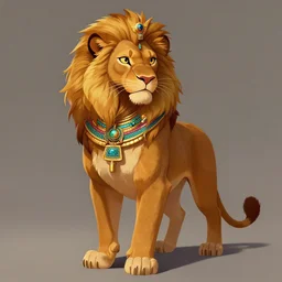 fullbody beautiful detailed character design of a feral feline wearing egyptian necklace, egyptian jewelry. deviantart lioness adoptable, character concept artwork professional by artgerm, jessica rossier in the style of'the lion king ', artstation deviantart