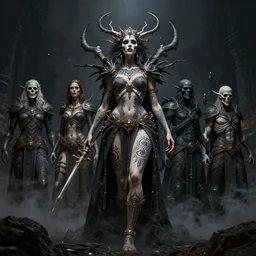 beautiful fantasy character portrait, ana de armas as the goddess of death, ultra realistic, wide angle, intricate details, black smoke, dramatic lighting, highly detailed by peter mohrbacher, magali villeneuve, wayne barlowe, boris vallejo, greg rutkowski, dishonored 2, ritualistic tattoos