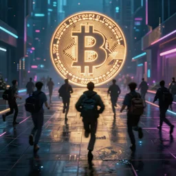 people running away from crypto scared, cyberpunk art, ultrarealistic, 8k