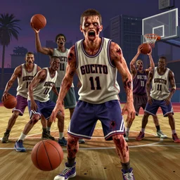 highly detailed portrait teenager rotting zombie basketball players in gta v, playing at a basketball court, gaping pus - filled wounds, stephen bliss, unreal engine, fantasy art by greg rutkowski, loish, rhads, ferdinand knab, makoto shinkai and lois van baarle, ilya kuvshinov, rossdraws, tom bagshaw, global illumination, detailed and intricate environment