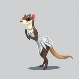 detailed illustration flat 2 d : female ferret character : wearing diamonds : wearing silver showgirl sequins dress : head legs shoes : lorax movie : artstation