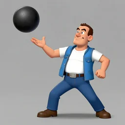 leonard boyarksy cartoon of danny trejo as pip boy throwing a bomb like a football