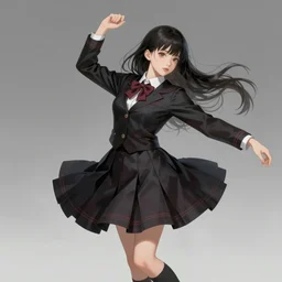 school girl in gothic dress dancing, school uniform, seifuku, pleated miniskirt, overknee socks, battle angel alita. by rembrandt 1 6 6 7, illustration, by konstantin razumov