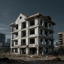 a beautiful photorealistic highly detailed architecture unfinished building single family detached house urbex industrial architecture city abandoned by jean - baptiste - camille corot, elysian assassin's creed myst hyperrealism at night, archdaily, wallpaper, highly detailed, trending on artstation.