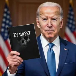 joe Biden holding death note, anime style
