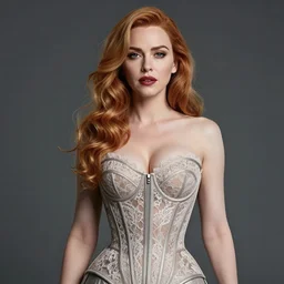 alluring christina hendricks in a futuristic lace corset, artstation deviantart, high quality resolution concept art, by frazetta, alan lee, jean baptiste monge, diterlizzi and ross tran, but intricate maximalist ultradetailed hyper realistic photoreal octane smooth ultra settings cinematic rendered by greg rutkowski