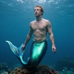 mark zuckerberg as a mermaid ruling the ocean, photorealistic, cinematic lighting, highly detailed, extremely realistic