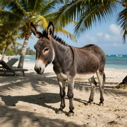 donkey on a sunbed, tropical vacation