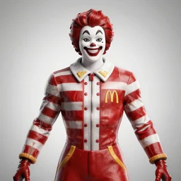 Screenshot of Ronald McDonald in the game Bloodborne, highly detailed, front view