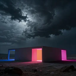 otherworldly atmosphere of an alien planet by arthur haas and bruce pennington and john schoenherr, cinematic neon lights matte painting, james turrell building, 8 k realistic, stormy weather, dark moody colors