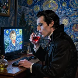 a vampire quitting drinking blood and starts watching tv by monet