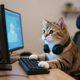 adorable cat playing a computer game