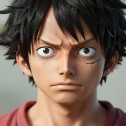 a photorealistic portait of Luffy from One Piece, hyperrealistic, highly detailed, high quality, 8k, natural lighting, portait image, path tracing, anatomically correct, defined face