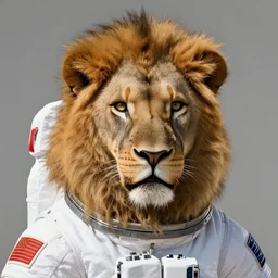 a lion wearing an astronaut suit. just the head. no body. high quality. high fidelity.