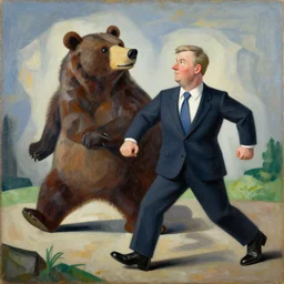 nigel farage being chased by a bear, cubism painting