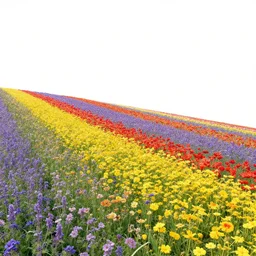 flowing field of flowers, rainbow colors from left to right