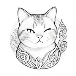 tattoo sketch, cat, winks, draft, organic ornament, maori, vector