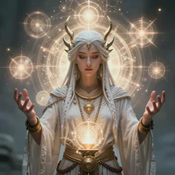 a centered render of a wise and mystical goddess shaman summons the souls of ancestors past and is surrounded by ethereal lights and fractal geometry, cinematic, beautifully lit, perfect face, by artgerm, by beeple, by karol bak, by donato giancola, 3 d, trending on artstation, octane render, 8 k