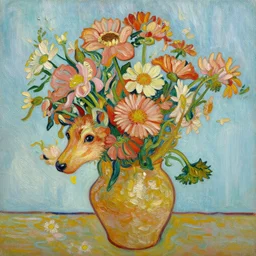 matte oil painting van gogh flowers animal, detailed, artistic