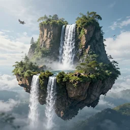 floating island in the sky, with a waterfalls, 4k image, award winning by Gil Elvgren