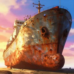a film still of a gigantic rusty metal shipping vessel from Tekkonkinkreet by Ian McQue , bits of broken light, vibrant, 50mm lens, video game character design, 2d game lineart behance hd, dramatic lighting, sunrise, global illumination, trending on Artstation, bloom
