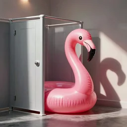 inflatable flamingo restroom, a restroom shaped like an inflatable flamingo