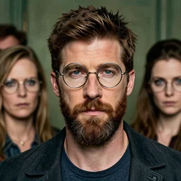 detailed portrait of bearded john krasinski from away we go in circular wireframe glasses, cursed, magnificent, photographic realistic background, by james gilleard, by joe fenton, by kaethe butcher, trending on instagram, award winning details