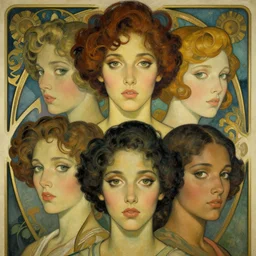 an art nouveau, ( streamline moderne ) multi - ethnic and multi - racial portrait in the style of charlie bowater and in the style of donato giancola and in the style of charles dulac. very large, clear, expressive, intelligent eyes. symmetrical, centered, ultrasharp focus, cinematic lighting, photorealistic digital painting, intricate detailed background.