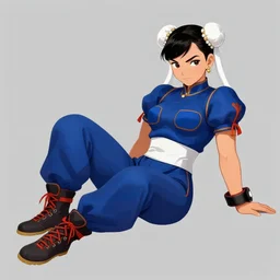 digital art, Chun Li from Street Fighter relaxes, clean art